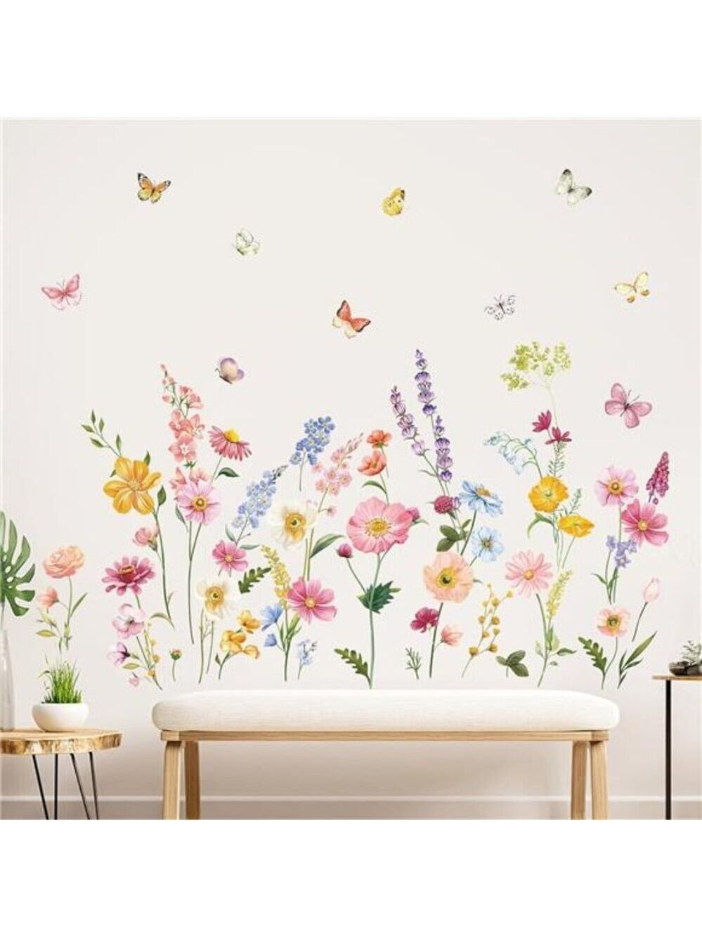 Flower Wall Decals Daisy Butterflies Wildflower Stickers Girls Bedroom Home Deco